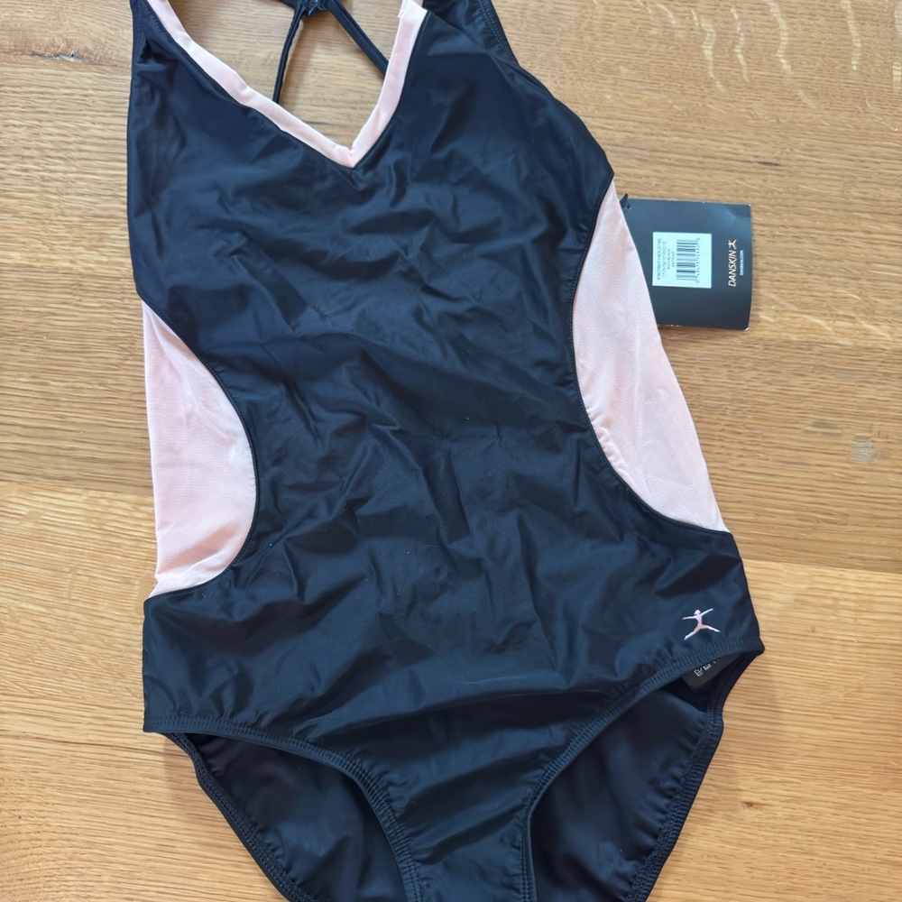 Black and Pink (Nude)  Mesh One-Piece Swimsuit/Leotard
